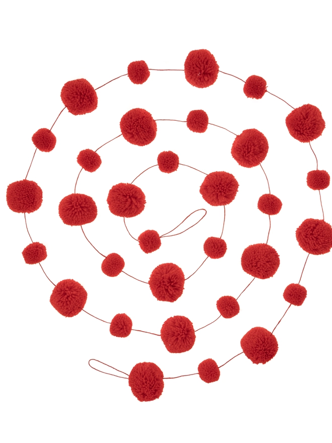 christmas decoration pom pom garland festive red