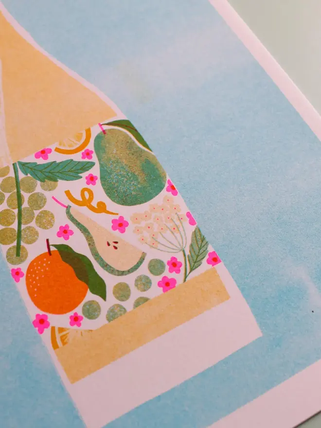 A4 White Wine Risograph Print
