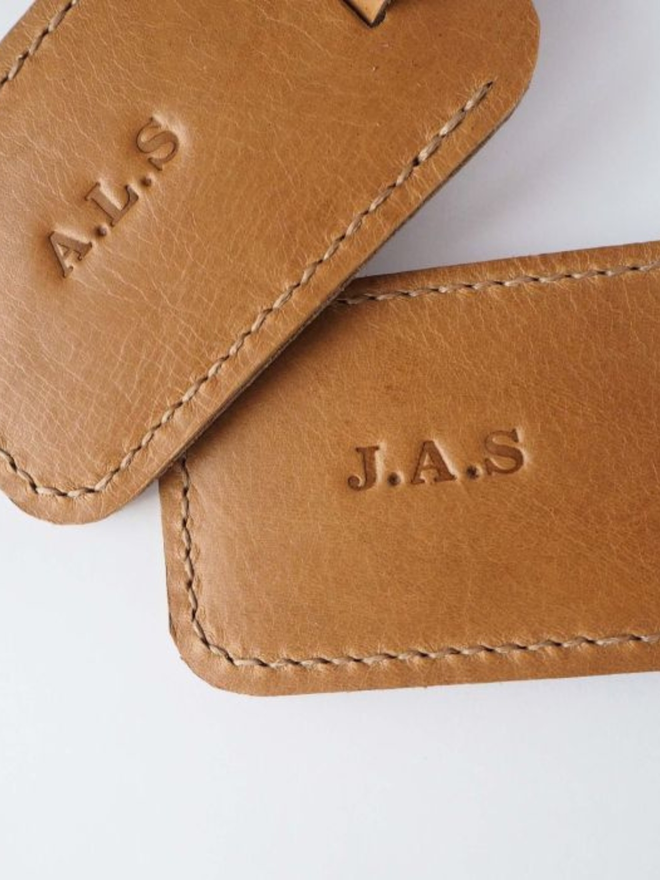 handmade leather personalised luggage tag