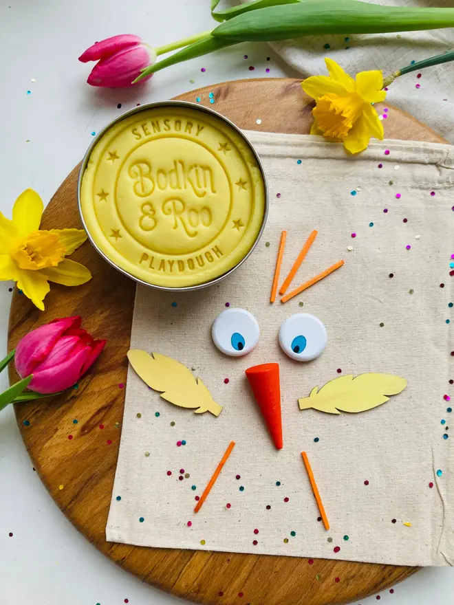 plastic free Easter chick play dough kit