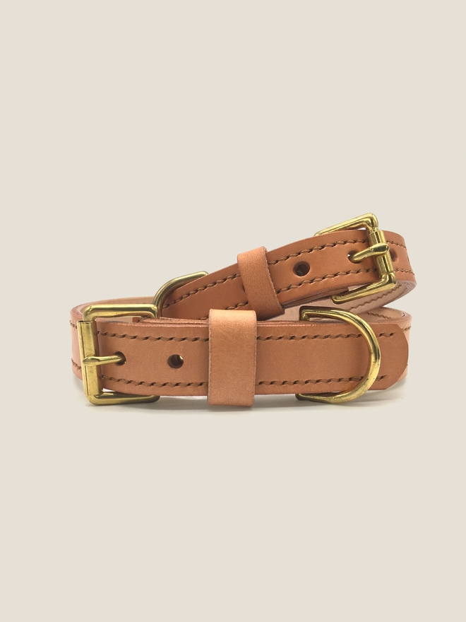 Two Natural Leather Dog Collars