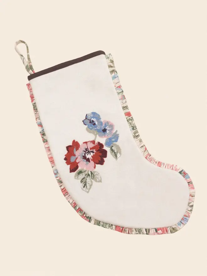 Rosa Chainstitch wool stocking with vintage chintz frill