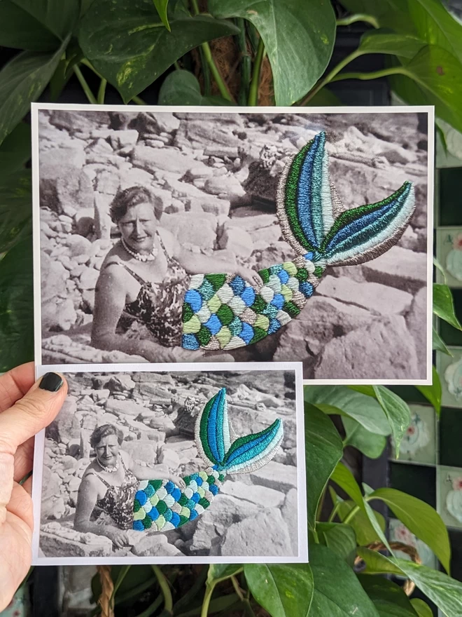 Original middle aged mermaid embroidered photo and print version
