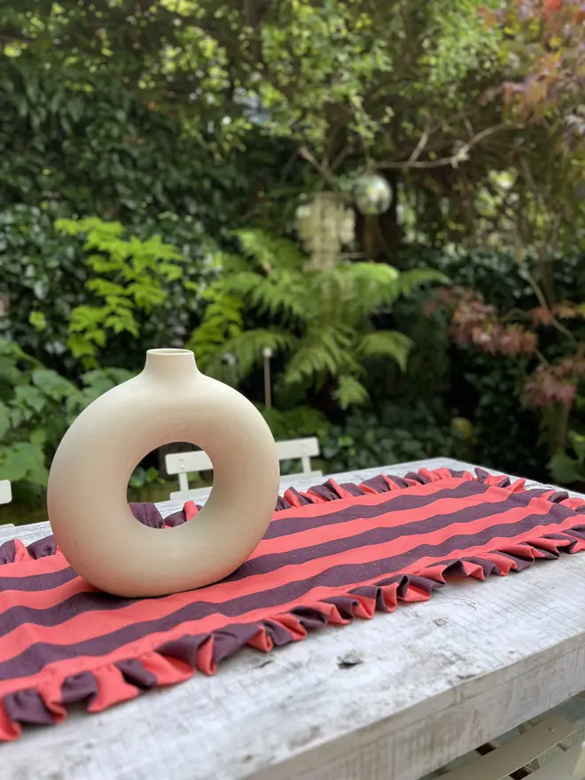 burgundy coral velvet stripe table runner