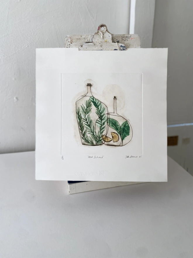 'Herb Infused' Kitchen Orientated Drypoint Print by Samantha Barnes