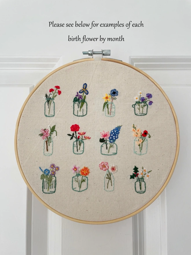 Embroidered birth flower sampler