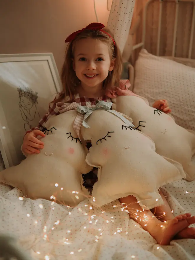 Cotton Christmas tree pillow for cosy Scandinavian Christmas decor Festive handmade tree-shaped cushion for nursery and kids room
