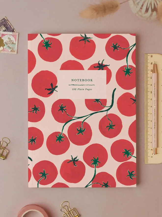 Tomatoes Notebook by Sister Paper Co with a hand-painted red tomato cover