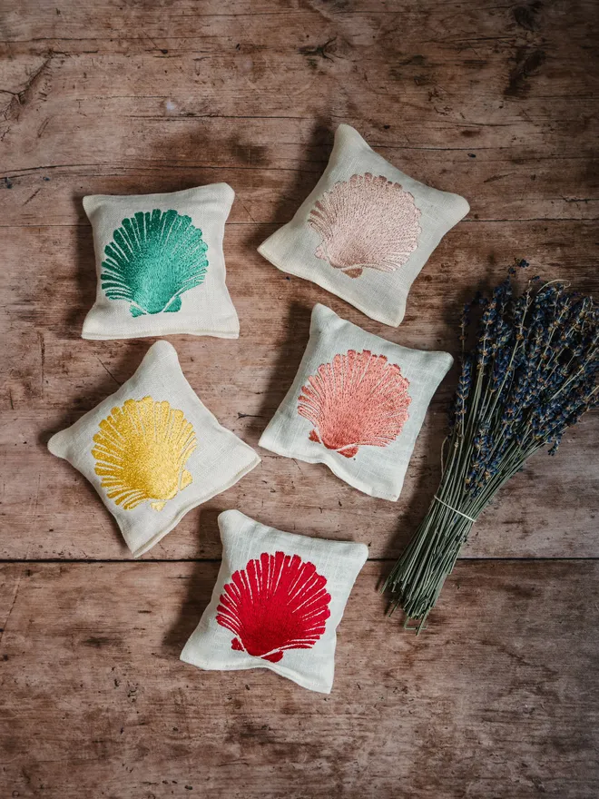 Sea Shell Lavender Sachet. A Sachet of Lavender with embroidered Sea Shell design.
