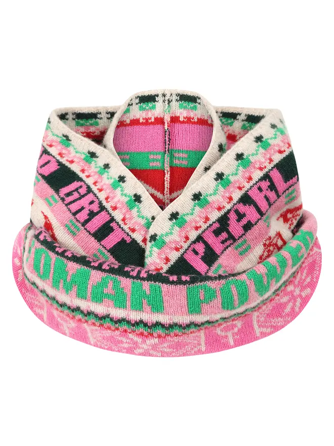 Feminist Fairisle Loop Scarf in bubblegum 
