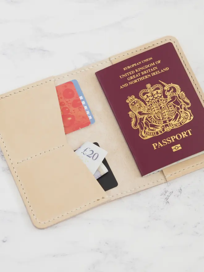 cream leather passport sleeve