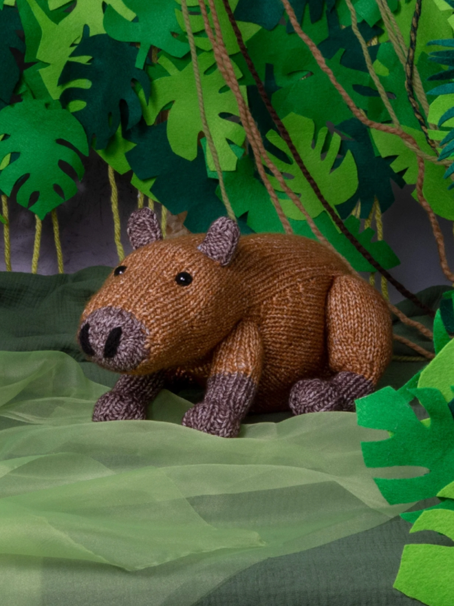 Capybara Knitting Kit. A knitted capybara.