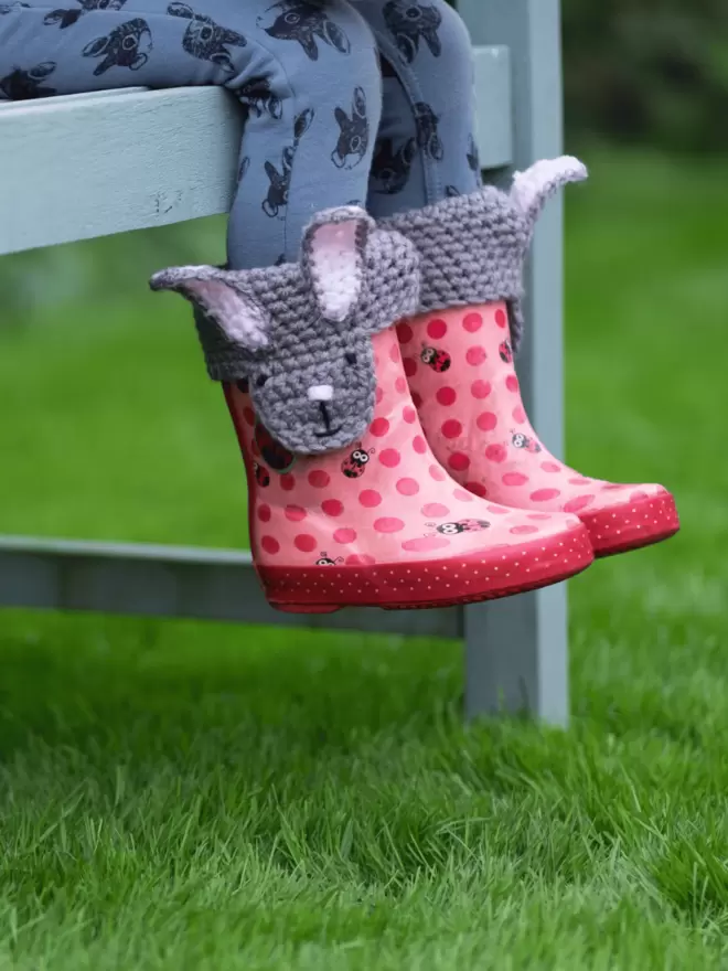 crocheted rabbit welly toppers