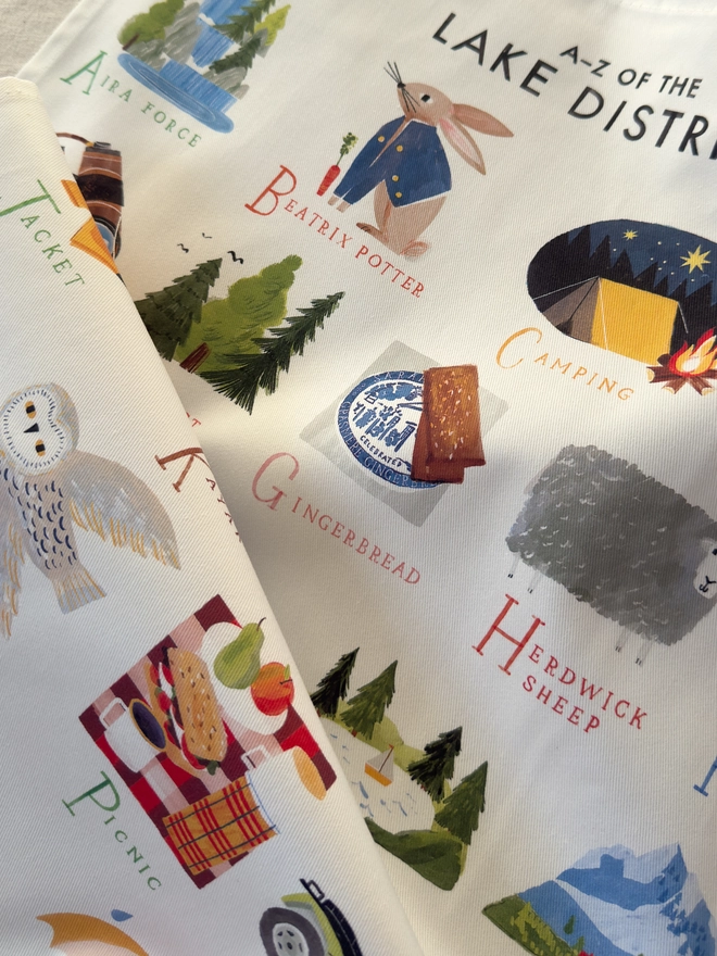A-Z Lake District Tea Towel Close Up