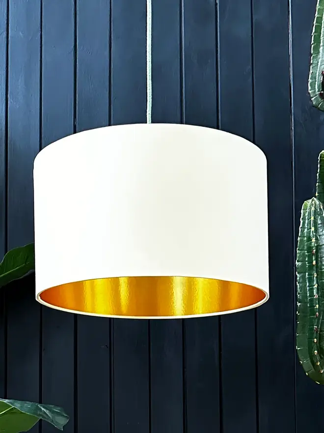 Crisp White Cotton Drum Lampshade with Gold Lining