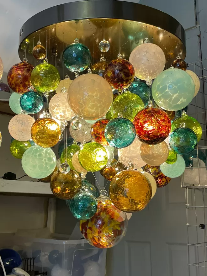 A unique blown glass chandelier from Roast Designs