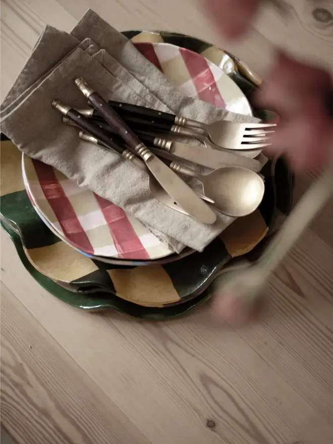 Pink & Burgundy Round Gingham Serving Bowl