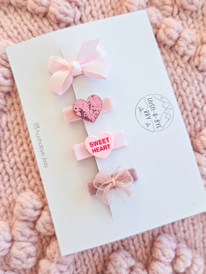 Pink Valentines Hair Accessories for Girls featuring a Love Heart hair clip
