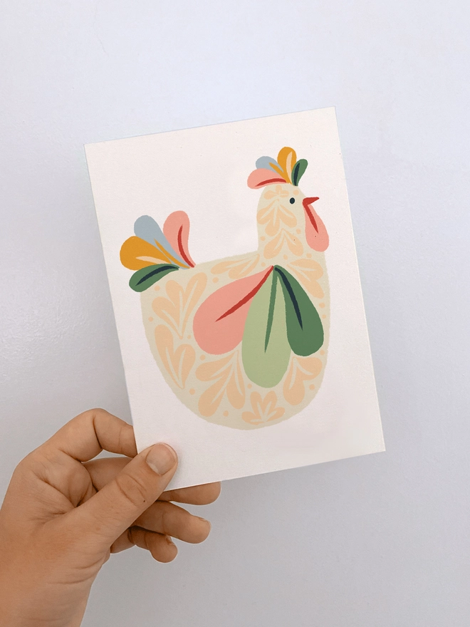 floral chicken easter card