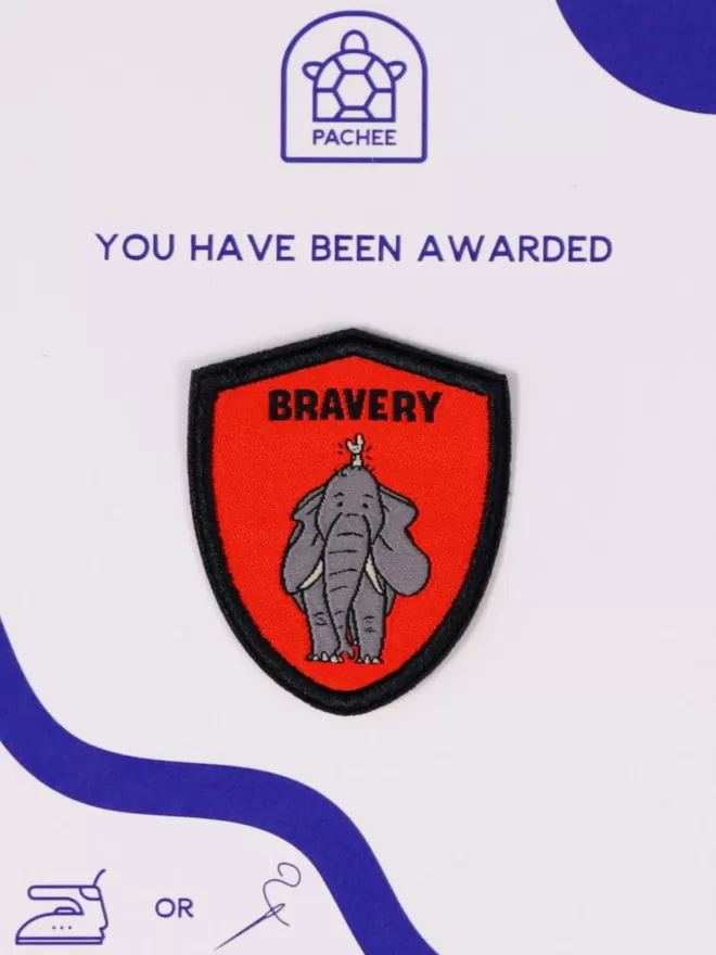 The Bravery Patch is shown on the blue and white Pachee gift card.