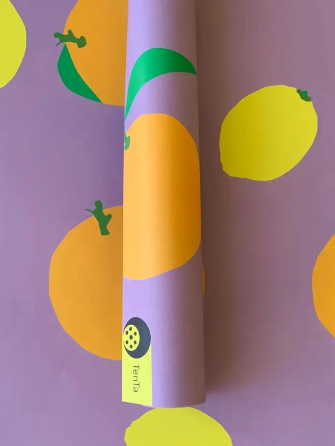 Oranges And Lemons Wrapping Paper, on a pattern background. 