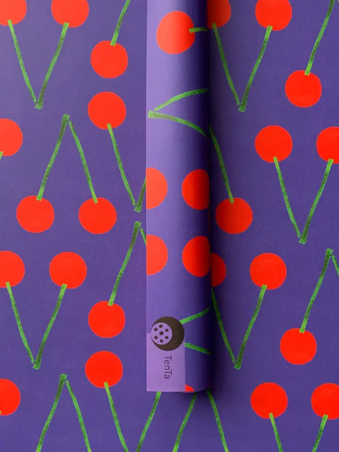 Cherry Pattern Wrapping Paper, against a pattern background. 