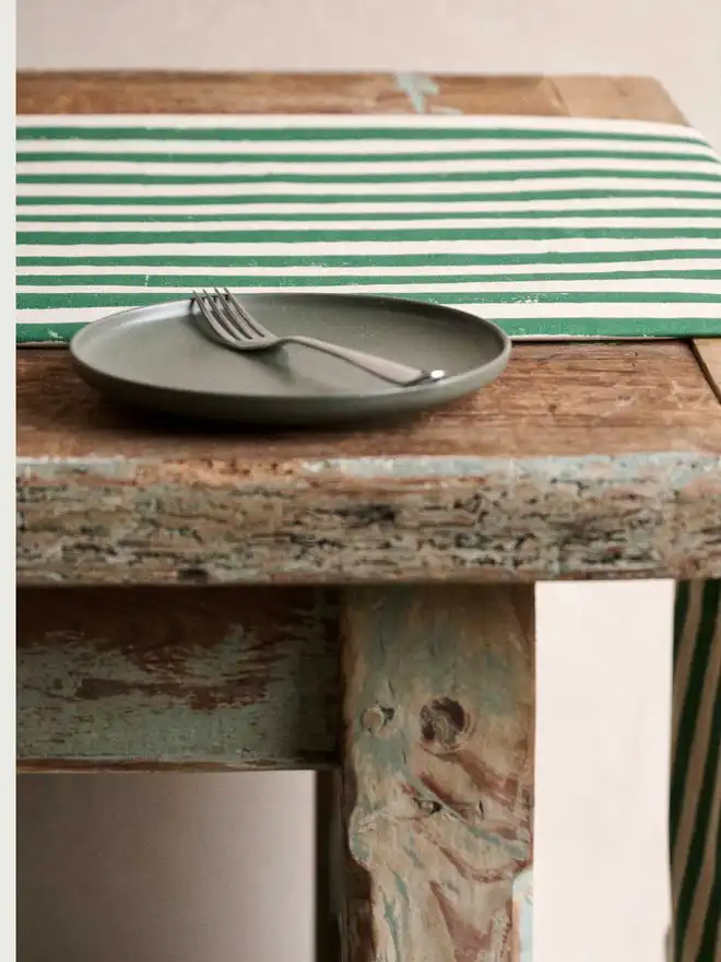 Christmas Green Stripe Table Runner