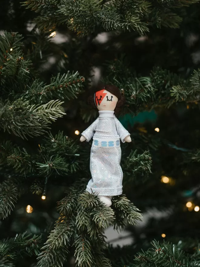 Princes Leia in a Christmas tree.