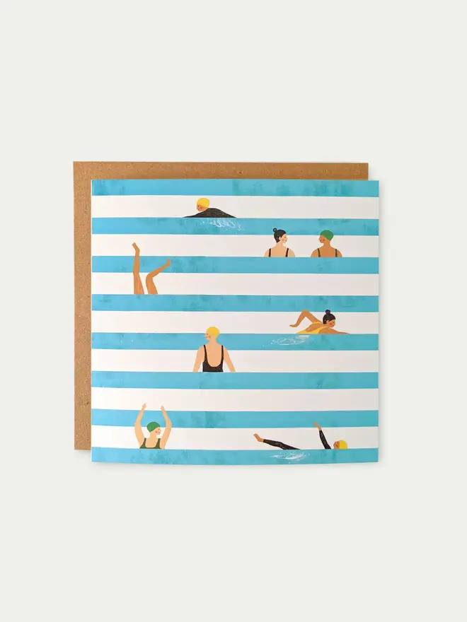 swimmers stripes illustrated greetings card