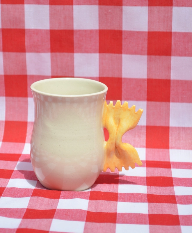 Alice Makes Pottery handmade farfalle pasta mug hourglass shape