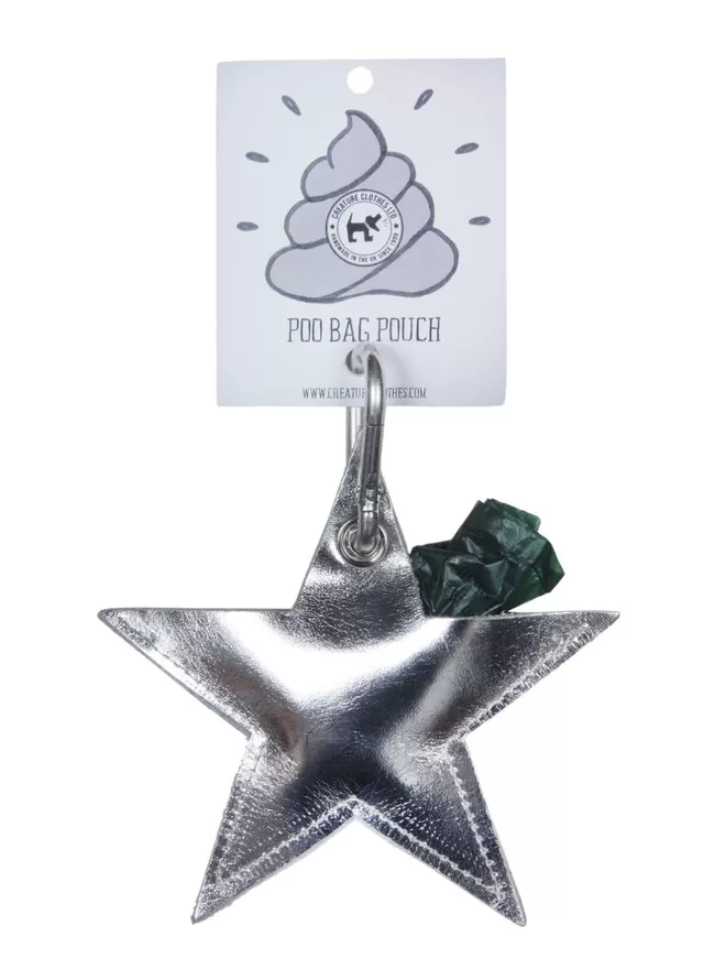 Silver Leather Star Poo Bag Pouch