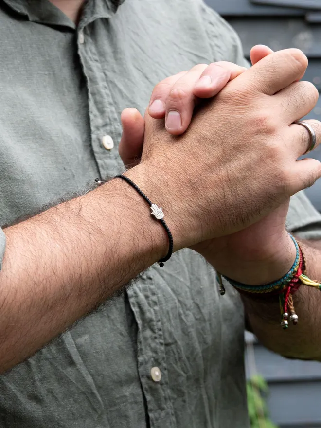 men silver bracelet hamsa
