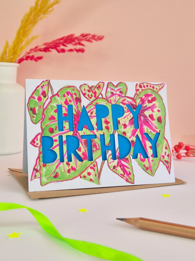 pink calathea birthday card