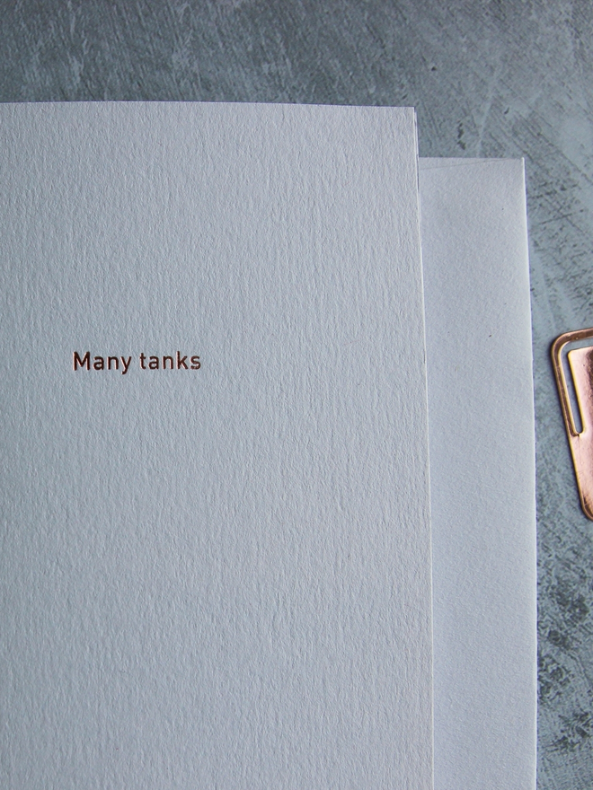 Many tanks typeface gold foiled card