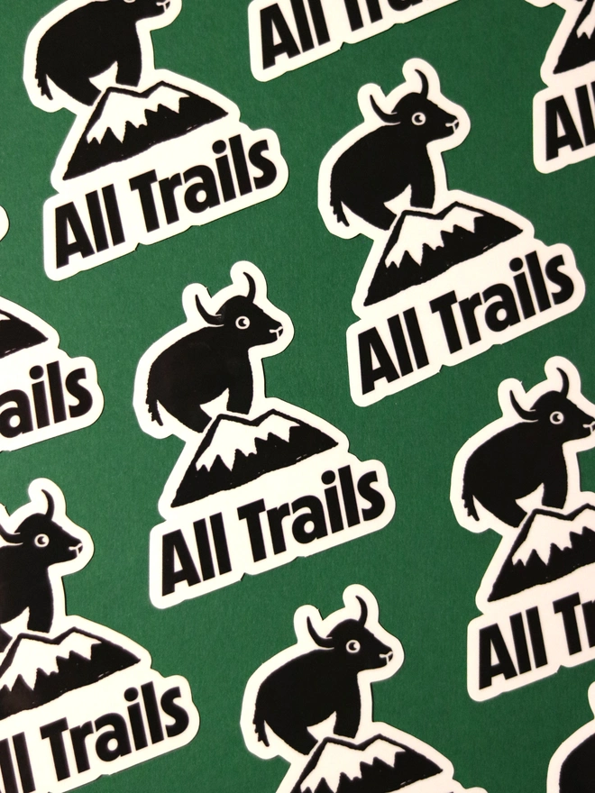 Sticker illustration of a yak on a mountain