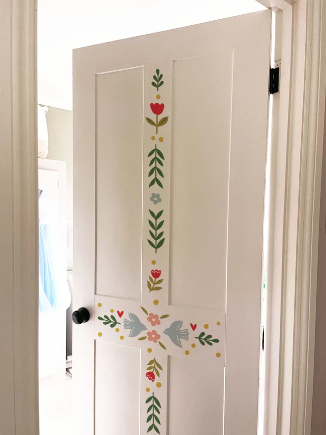 Ducks In A Row Folk Bird fabric wall stickers used on girls bedroom door