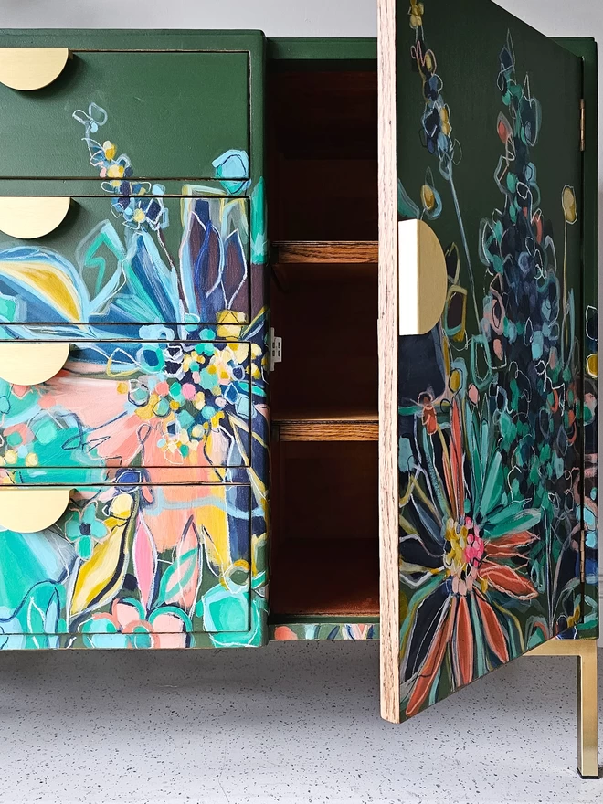 Commission a bespoke floral hand painted sideboard