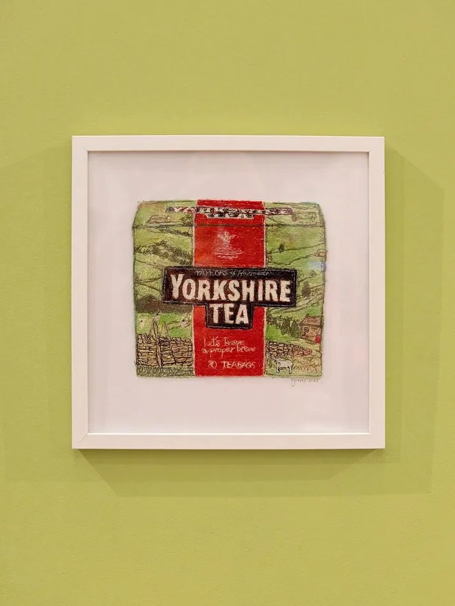 Food Illustration Free Embroidery Wall Art White Frame with Green Background