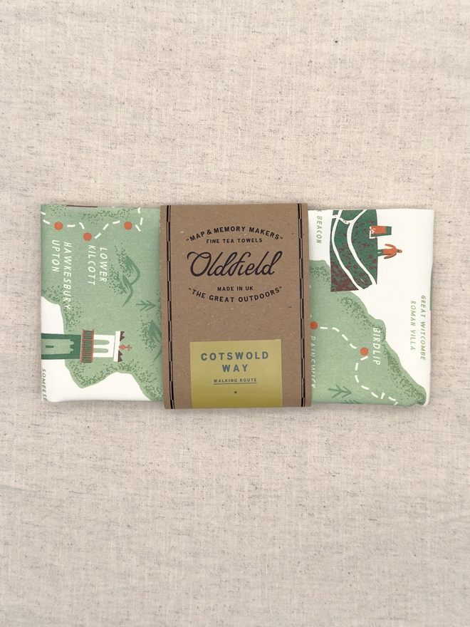 Cotswold Way Map Tea Towel Folded Front