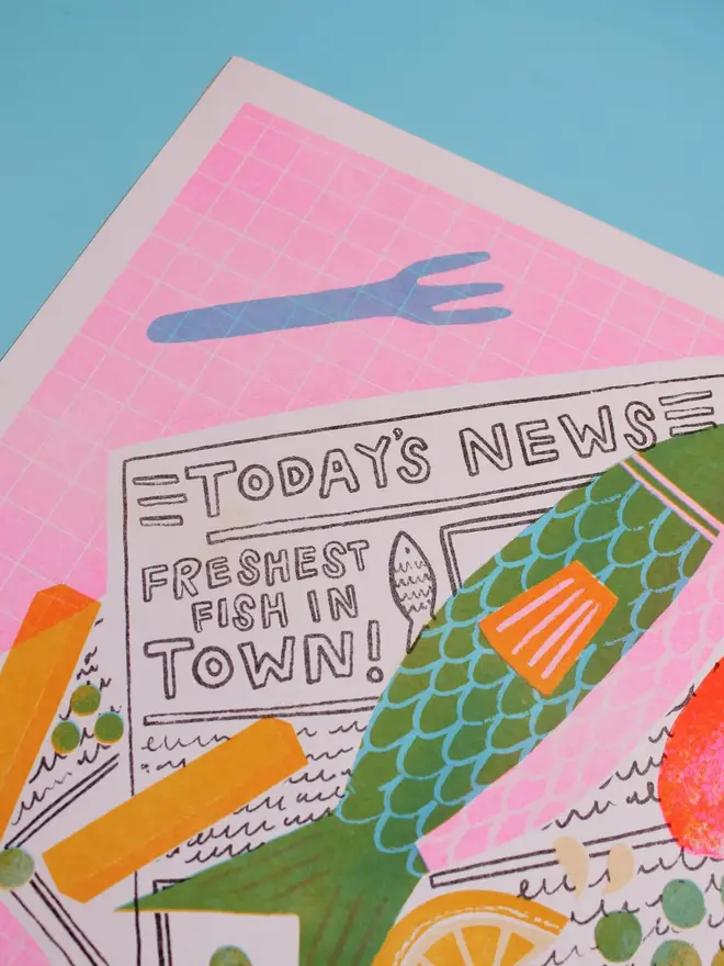 Fish And Chips Risograph Print
