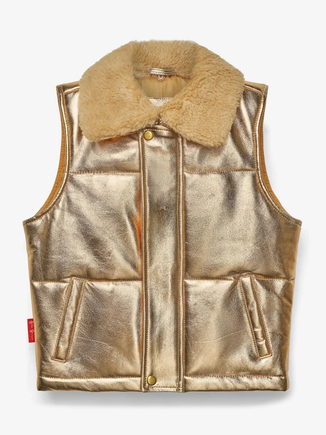 Starlight Gold Padded Front Zip Leather Gilet