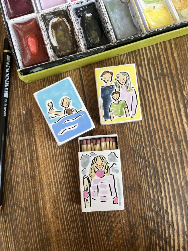 hand painted personalised matchboxes family potrait mini gift