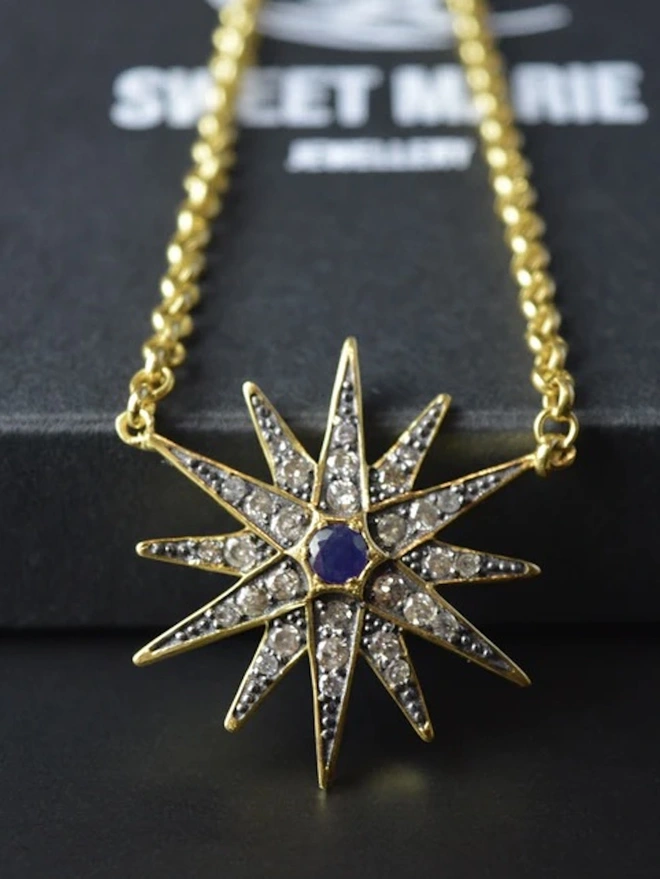 The Ophelia Necklace - Diamond and Sapphire Star