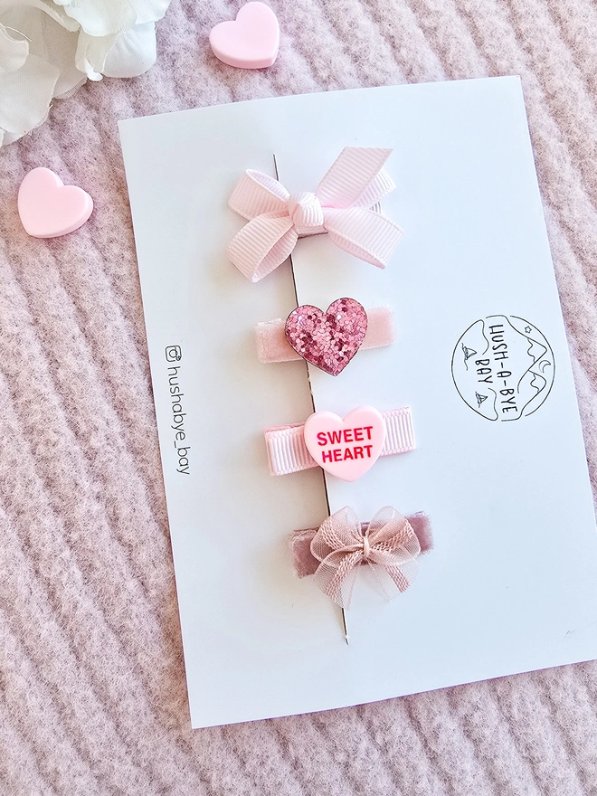 Pink Valentines Hair Accessories for Girls featuring a Love Heart hair clip