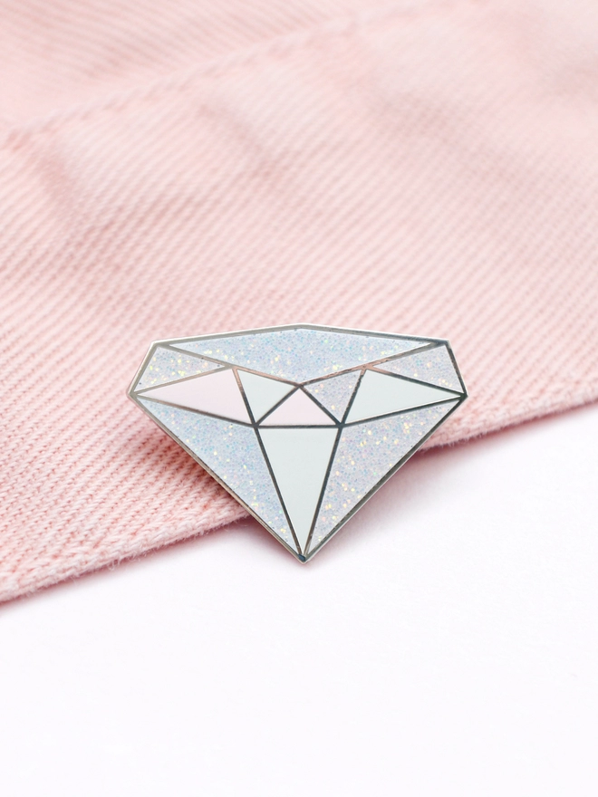 diamond enamel pink badge on pink leather jacket