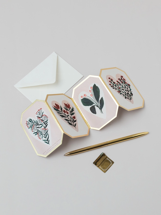 Heart Botanical Mini Concertina Greeting Card Love