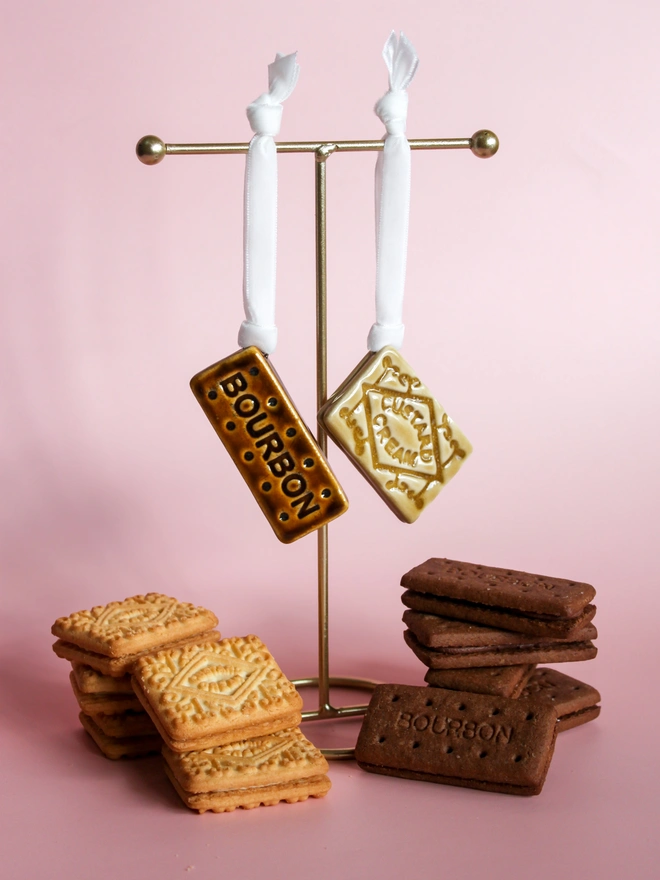 Ceramic biscuit Christmas tree decorations