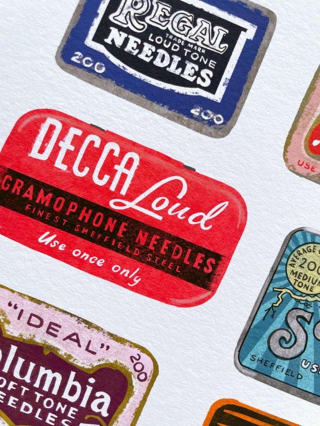 Detail of Decca needle tin