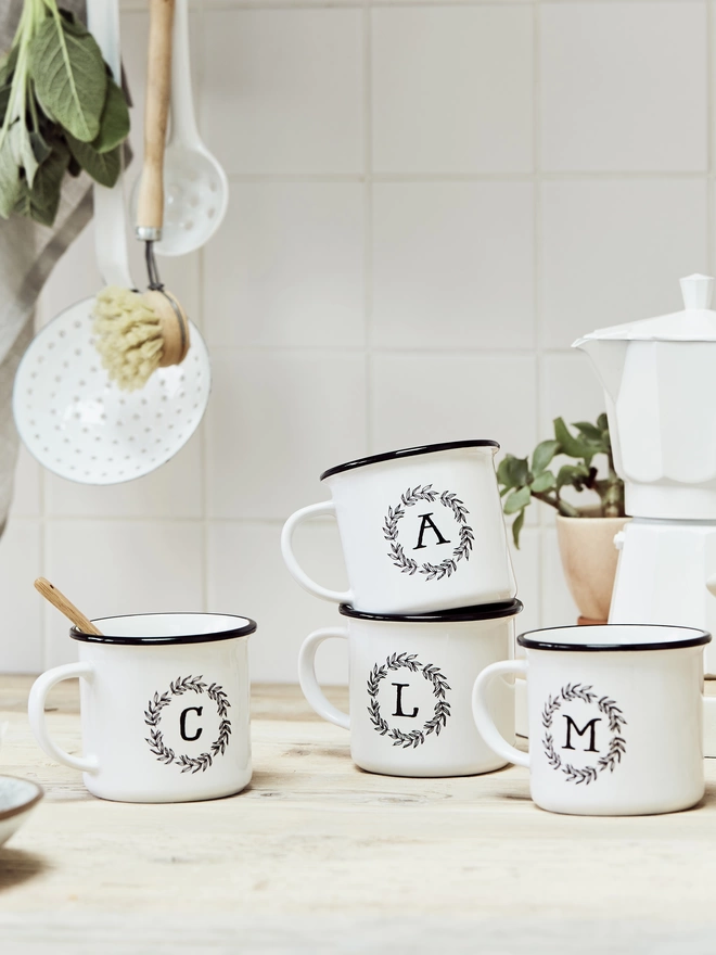 Set of personalised ceramic mugs