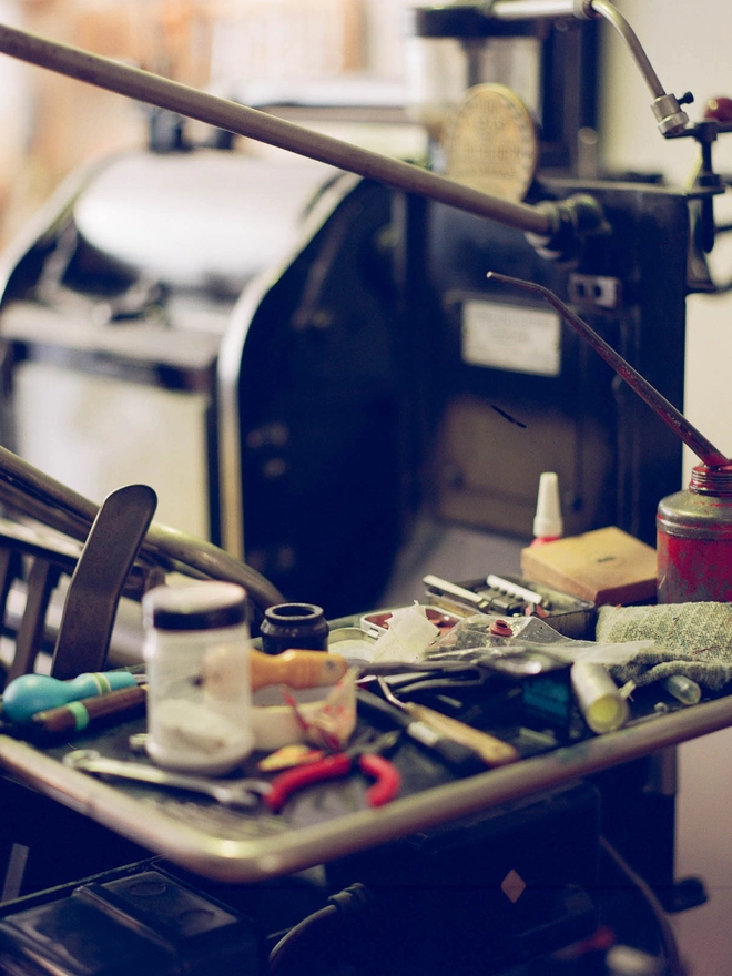 Heidelberg printing press workspace close up